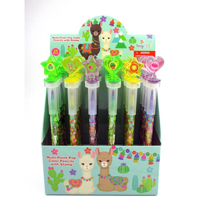 Tiny Mills – wholesale Crayons – Child & baby – Llamas Rainbow Stackable Crayon with Stamper Topper