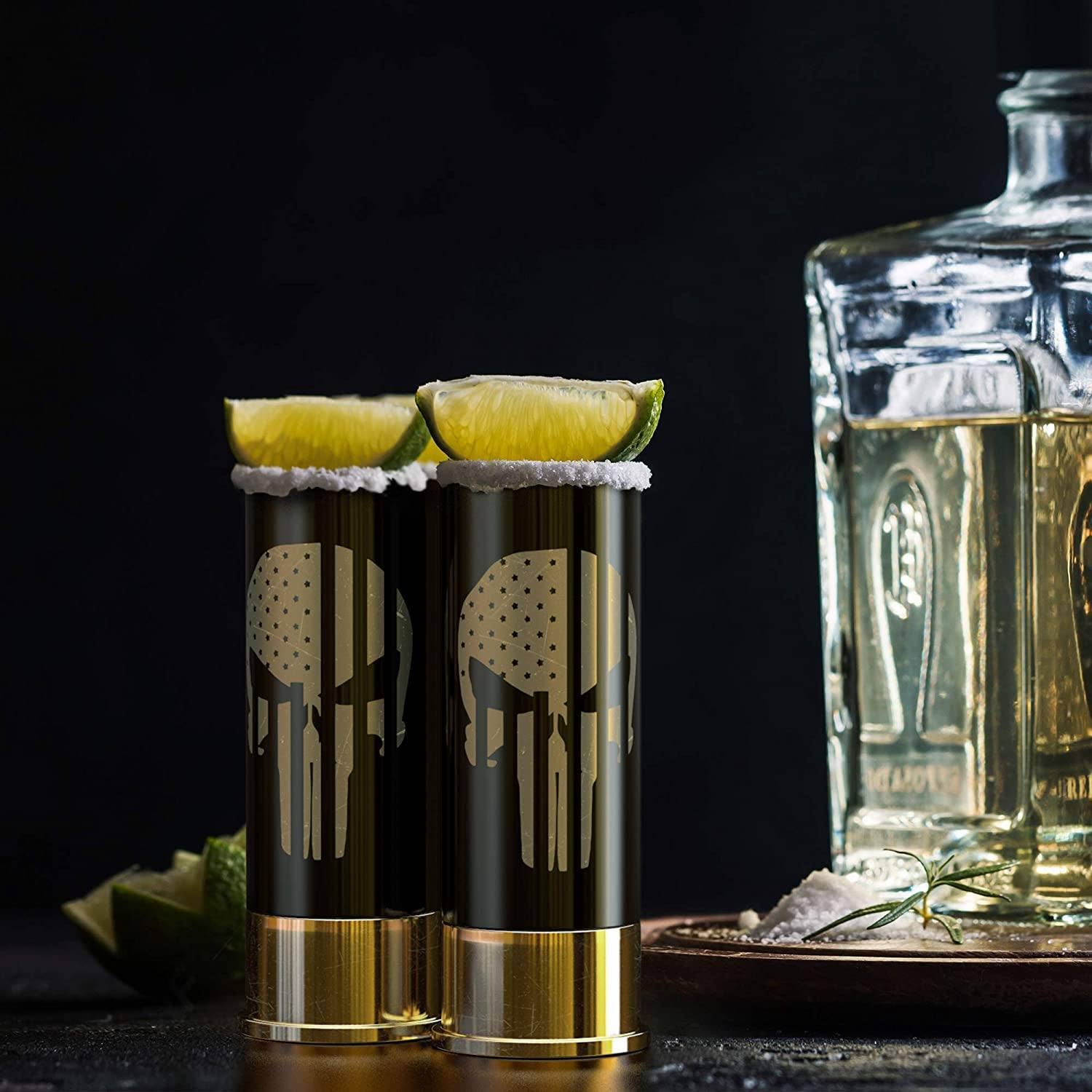 Old Southern Brass - Wholesale Shot Glass - 12 Gauge Shot Glasses Set of 4 - Skull American Flag2