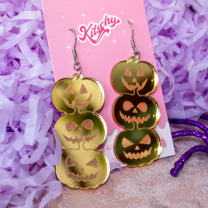 Jack O'Lantern Earrings Laser Cut Acrylic for wholesale by Kitschy
