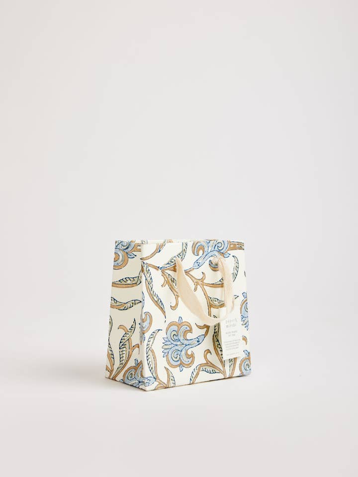 SMALL COTTON HANDMADE GIFTBAG BLUE STONE IRIS for wholesale by Notes & Queries, Inc.