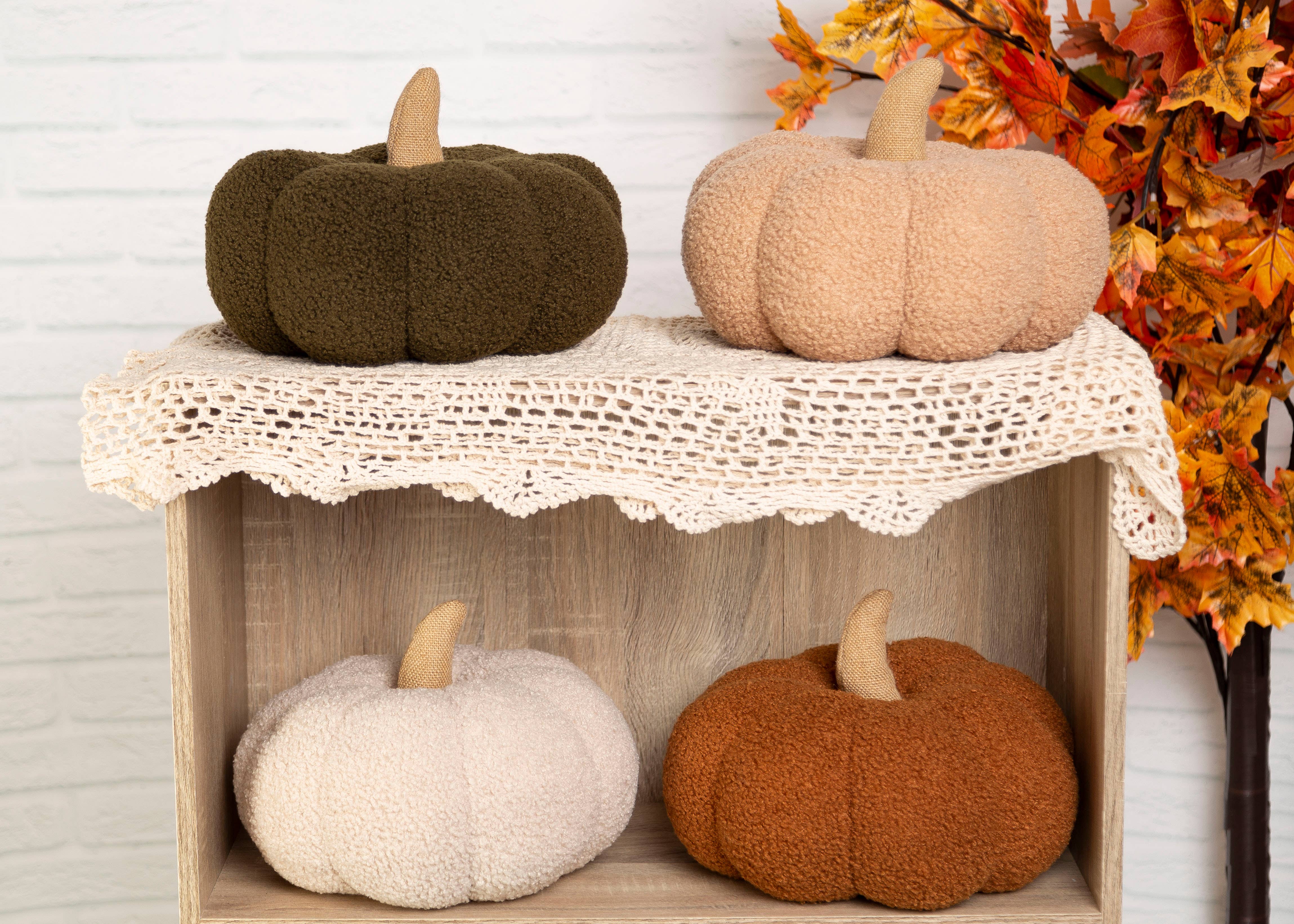 Wholesale Green Sherpa Pumpkin Pillow, Fall Decor for your store Faire