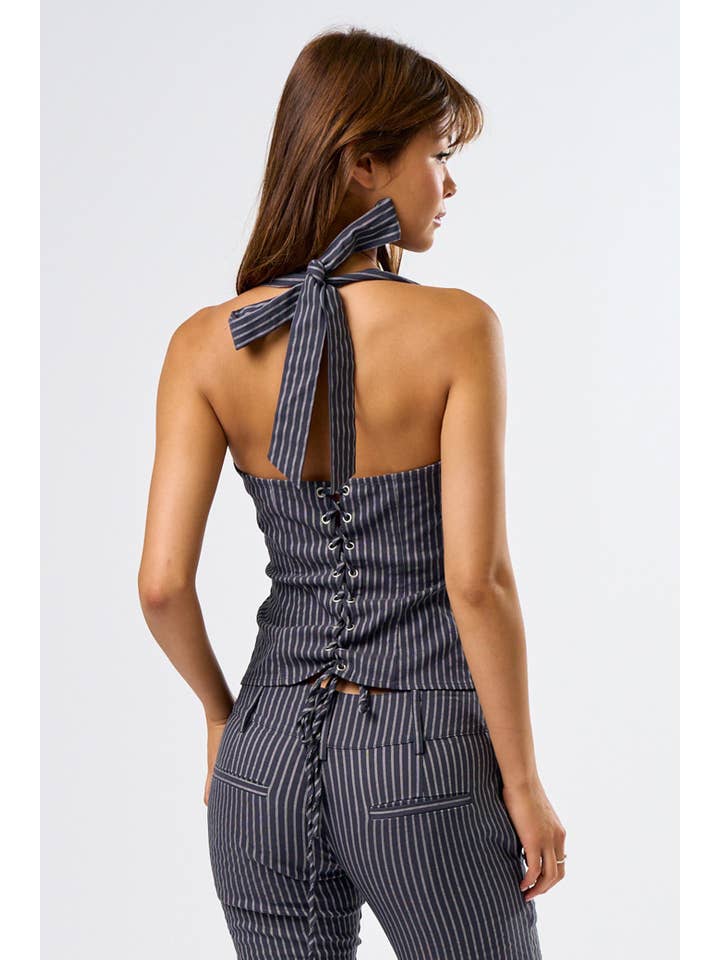 CHARCOAL IBT33046 Halter Top with Lace-Up Back for wholesale on Faire
