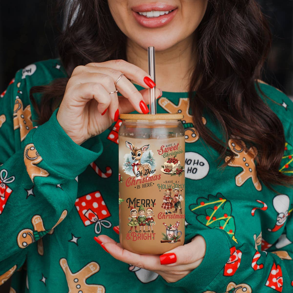 Gia Roma - Wholesale Drinking Glass/Cup - Vintage Christmas Glass Cups with Straw, Kitchen Decoration29