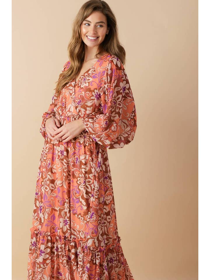 BROWN PURPLE A printed woven maxi dress - ID21806 for wholesale on Faire2