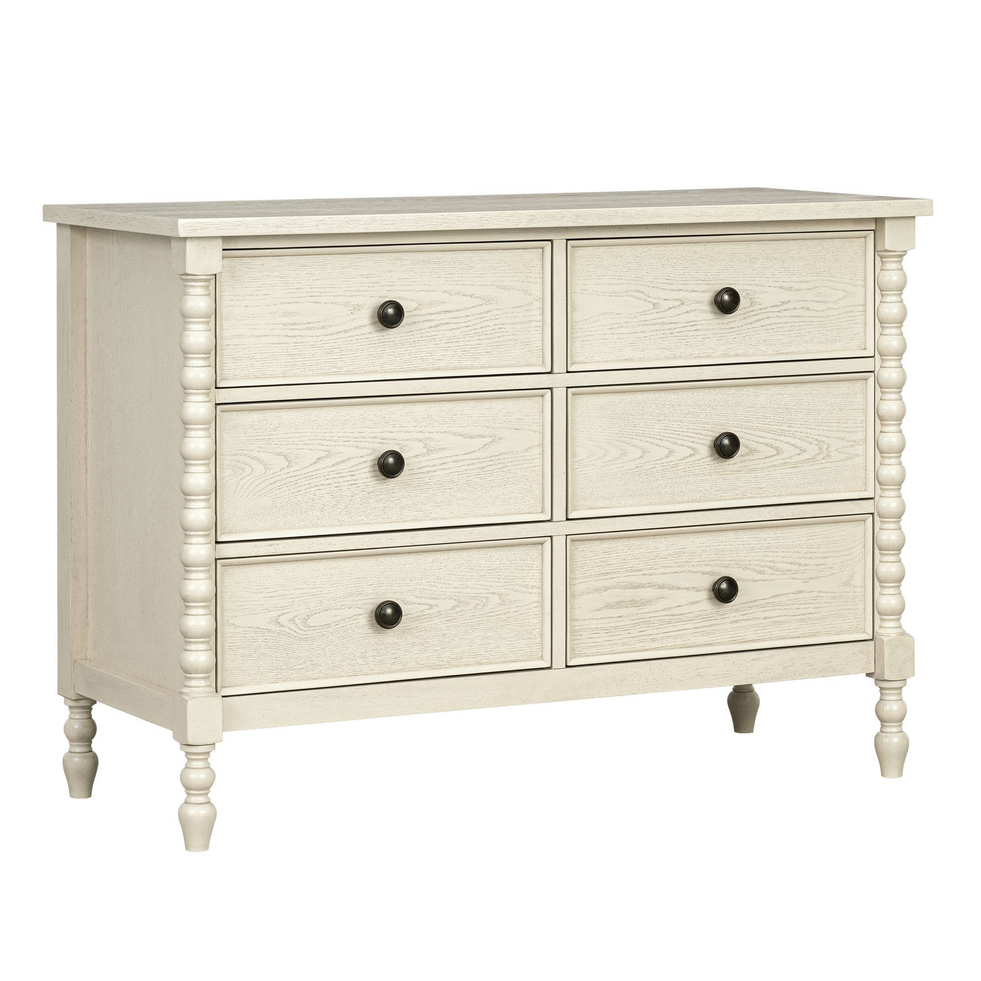 Olliix - Wholesale Cabinet - 46"W 6-Drawer Small Spindle Wood Dresser, Antique Cream *4