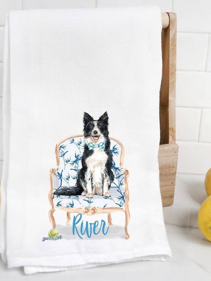 Personlig akvarel Border Collie Flour Sack Håndklæde for engroshandel hos The Preppy Pineapple Home