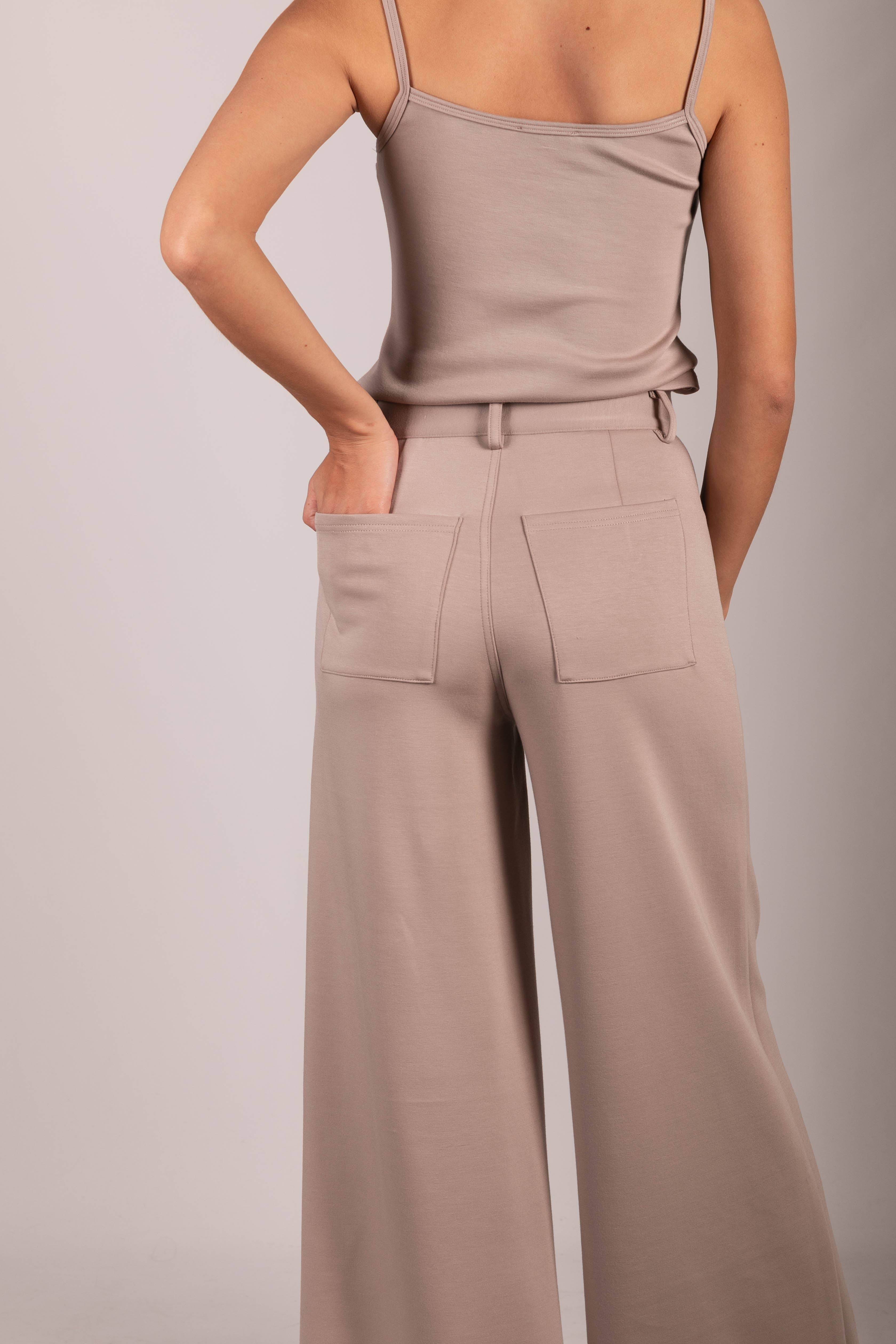 Taupe P. CILL Butter Modal Pleated Wide Leg Trousers for wholesale on Faire3