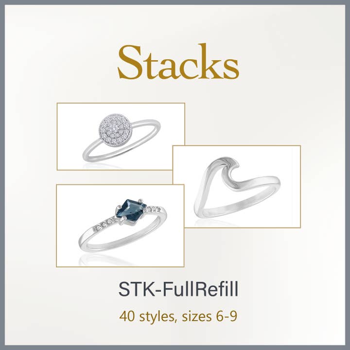 Stack Rings Full Refill Kit - 40 Styles, Sizes 6-9, 160pcs for wholesale by Center Court