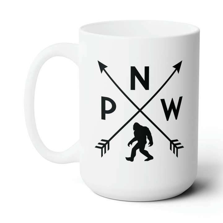 PNW Arrows Sasquatch Bigfoot 15 oz Ceramic Mug for wholesale by The Northwest Store