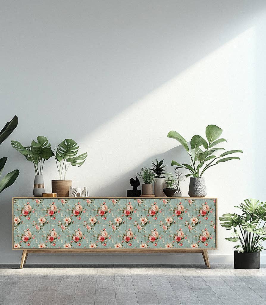 Mi Alma LLC - Wholesale Wallpaper Tile - Floral Rustic Grey Flower Pattern Peel And Stick Tile stickers Furniture Wallpaper Model - L459