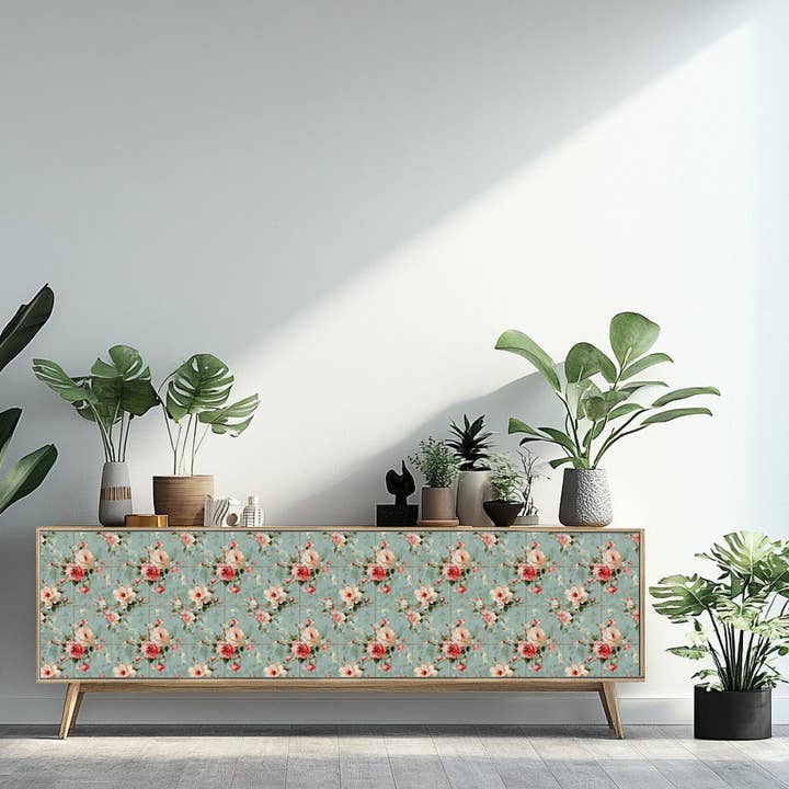 Mi Alma LLC - Wholesale Wallpaper Tile - Floral Rustic Grey Flower Pattern Peel And Stick Tile stickers Furniture Wallpaper Model - L459