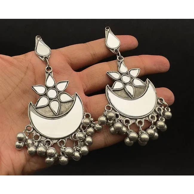 Pendientes de Espejo Étnico Indio Chapados en Plata para venta al por mayor de Vastrabhushan