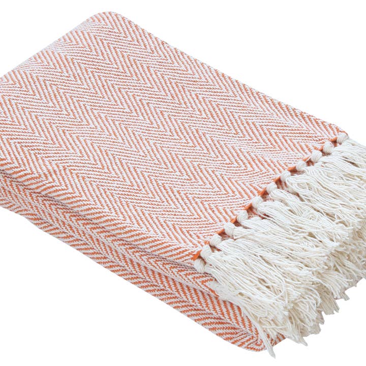 Fabstyles - Wholesale Throw Blanket - Fabstyles Herringbone Stripe Cotton Throw Blanket Fringes12