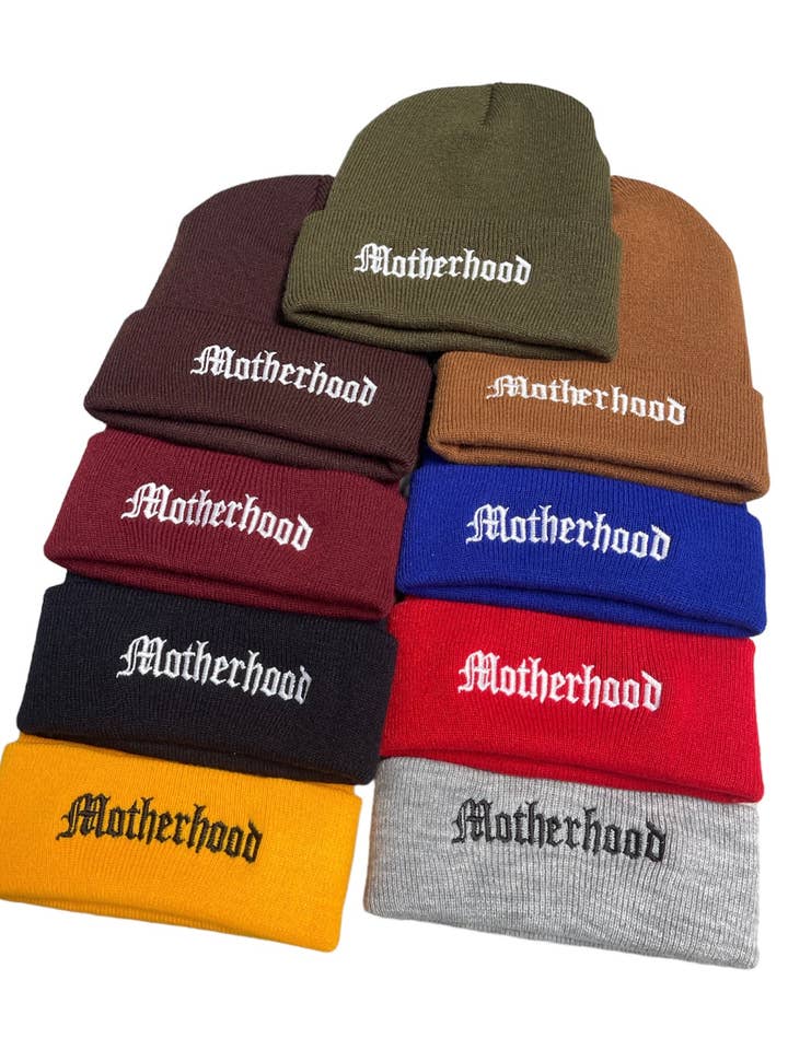 Motherhood Embroidered Beanies for wholesale by Honey & Rose Apparel