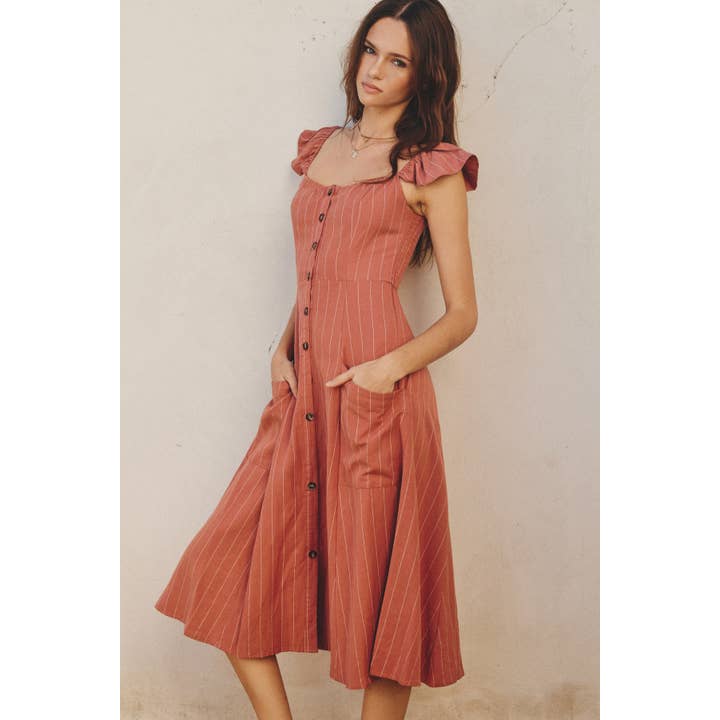 FD2891X Nålestribet Flutter ærme Midi Kjole for engroshandel hos Dress Forum