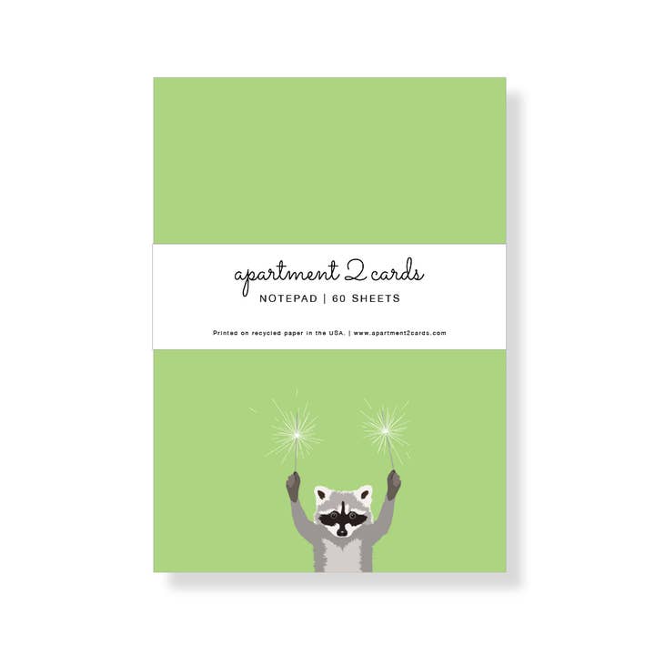 Raccoon with Sparklers 4.75x6.5" Notepad for wholesale by Apartment 2 Cards