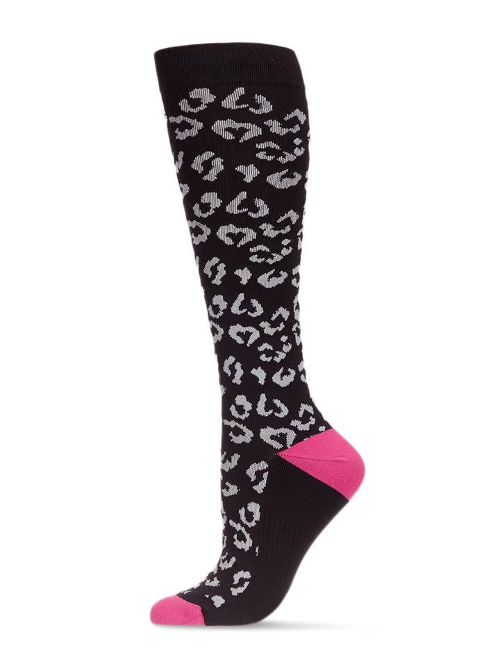 Black Women's Leopard Nylon 15-20mmHg Graduated Compression Socks for wholesale on Faire