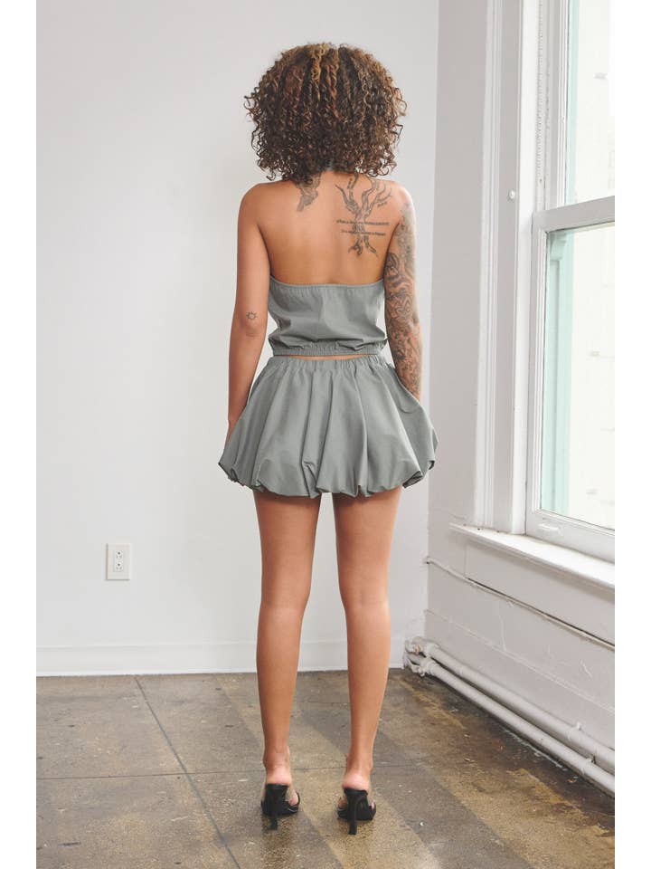 No Vacancy - Wholesale Top & Skirt Set - Women's - Stretchy woven collared top & bubble skort set3