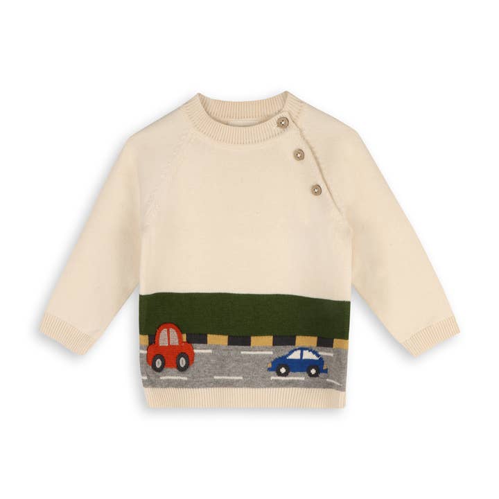Cars Jacquard Knit Baby Raglan Sweater (Organic Cotton) for wholesale by Viverano Organics