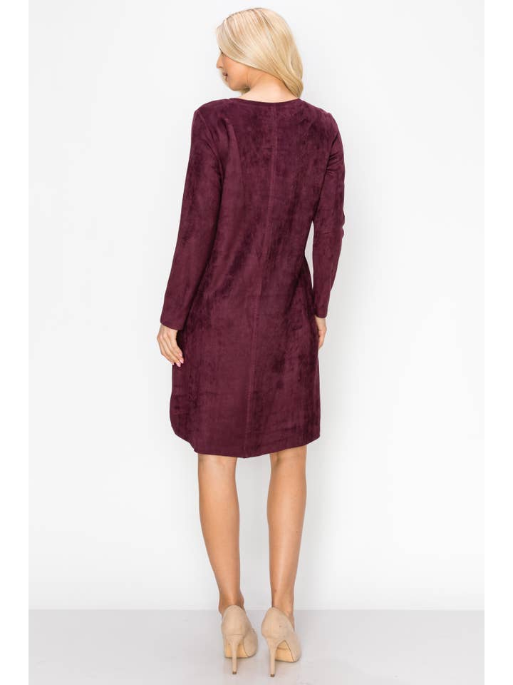Joh Apparel - Wholesale Dress - Women's - Aurora Stretch Suede Round-Neck Dress with Pockets