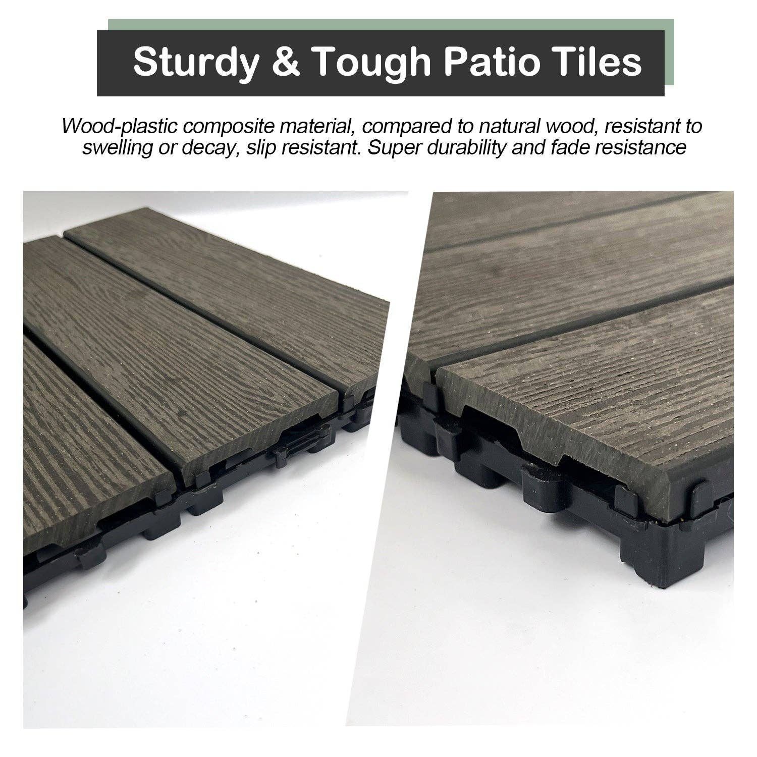 Orange County Decor - Wholesale Outdoor Ornament/Decor - Wood Plastic Composite Deck Tiles Set Of 20Pcs, Diy Interlocking Decking Tiles, Floor Tile, Durable, Maintenance, Waterproof, Indoor Outdoor, 12X12In Dark Grey Dark Grey Modern Plastic Wood Plastic5