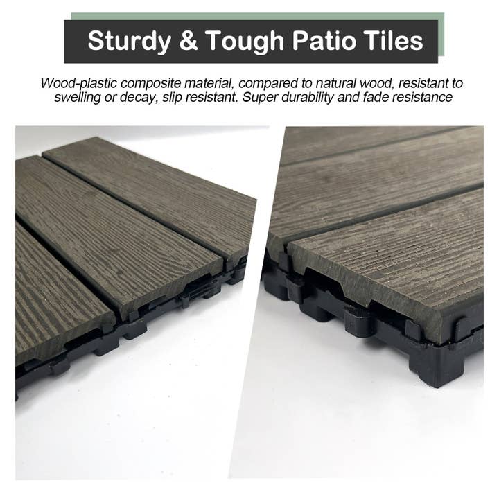 Orange County Decor - Wholesale Outdoor Ornament/Decor - Wood Plastic Composite Deck Tiles Set Of 20Pcs, Diy Interlocking Decking Tiles, Floor Tile, Durable, Maintenance, Waterproof, Indoor Outdoor, 12X12In Dark Grey Dark Grey Modern Plastic Wood Plastic5