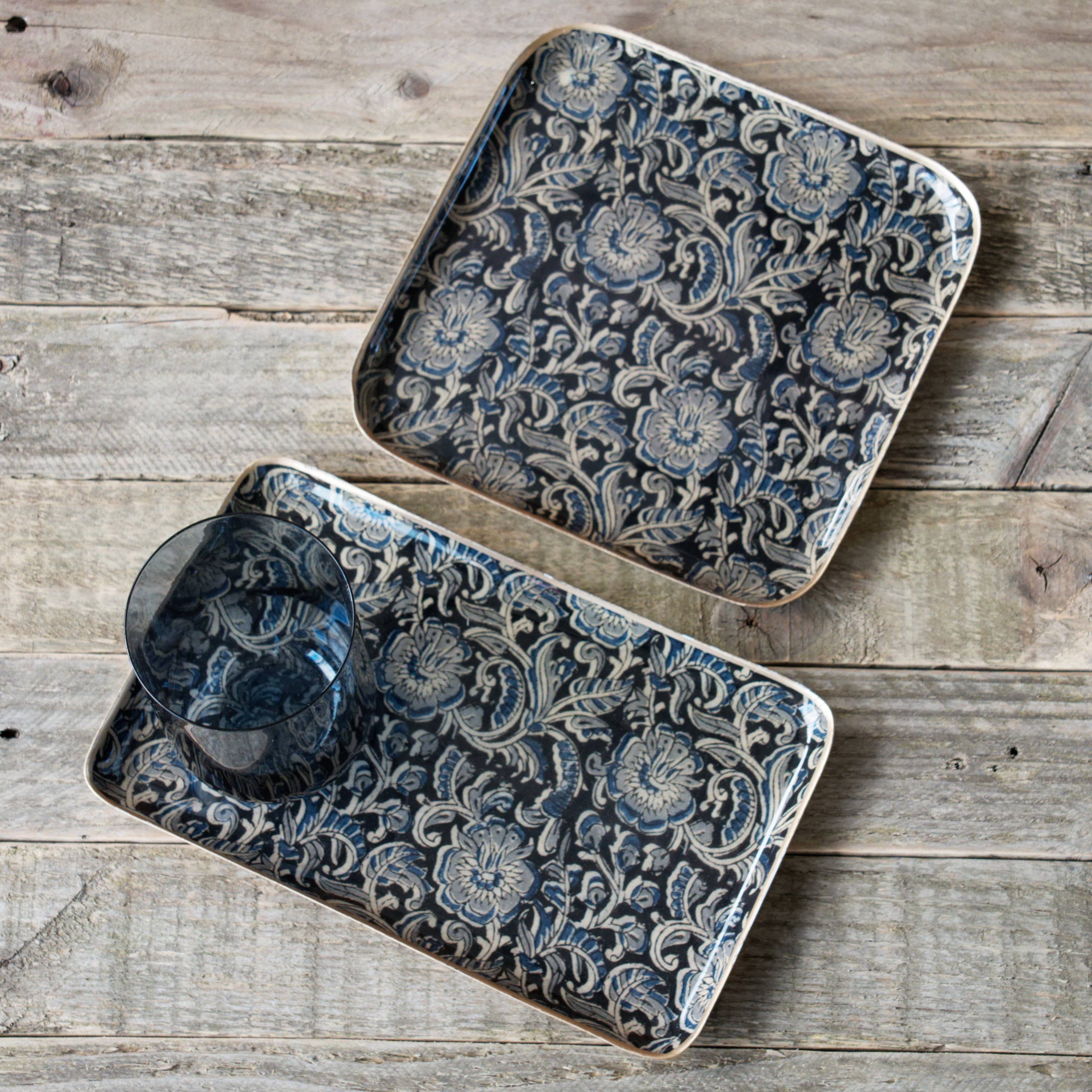 Maison Lilo - Wholesale Decorative Tray - Kalamkari enamel metal tray 15x25, golden border2