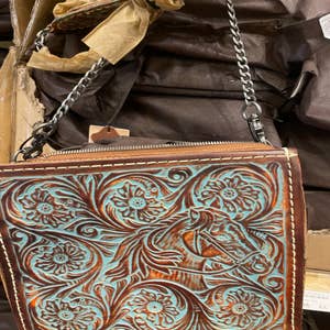 Tooled Leather Purse Strap (Turquoise & Flowers)  Purse strap, Leather  tooling, Leather tooling patterns