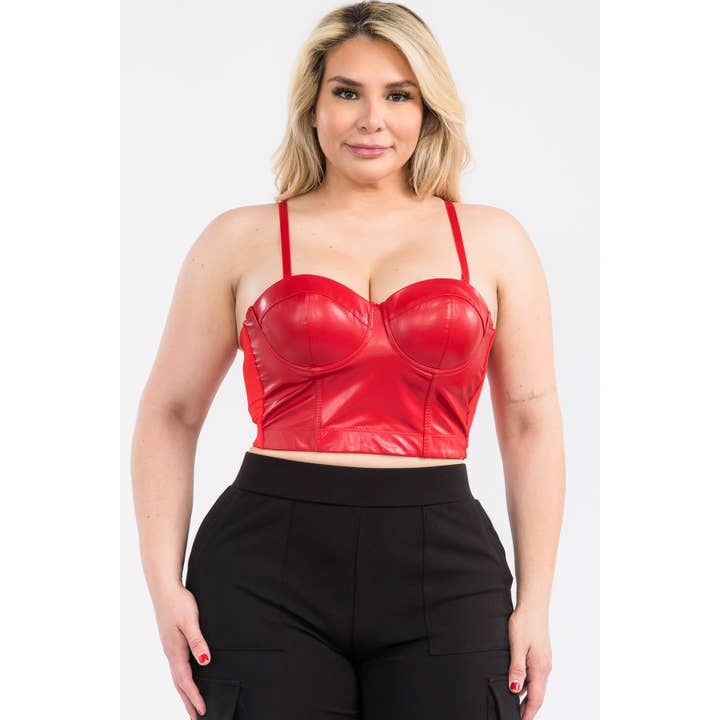 PLUS SIZE FAUX PU LEATHER CROP BUSTIER CORSET for wholesale by Curve Market