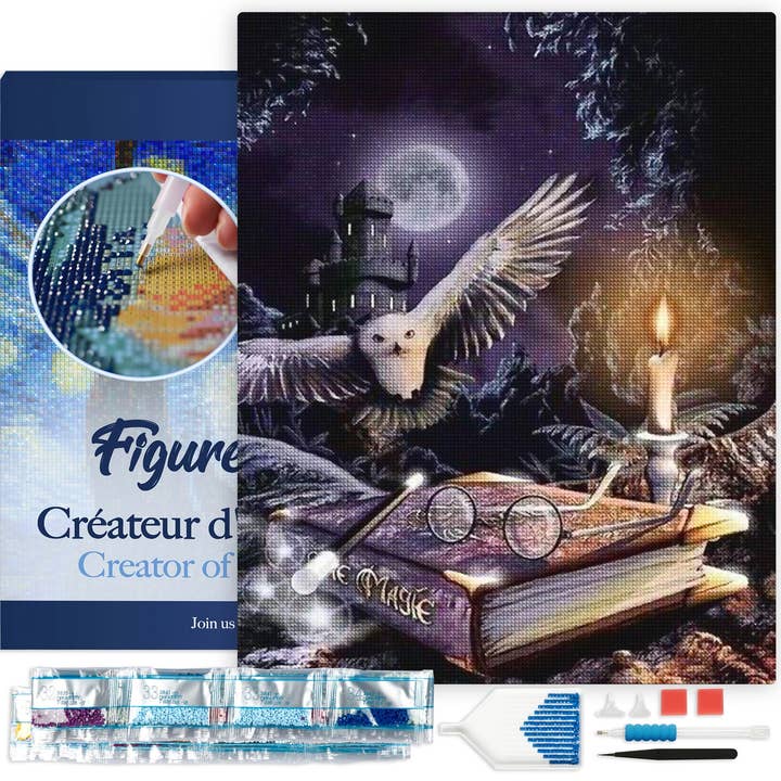 Pintura de Diamante - Coruja Mágica 40x50cm tela já emoldurada por atacado de Figured'Art