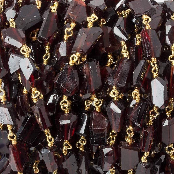 9x7mm Garnet faceted nugget Vermeil Chain by the foot 22 pieces for wholesale by Beads of Cambay