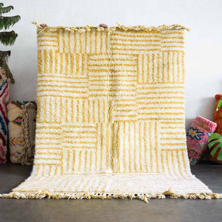 White Yellow Moroccan Rug, Berber Shag rug, Area Rug for wholesale by Moroccan Woven Treasures