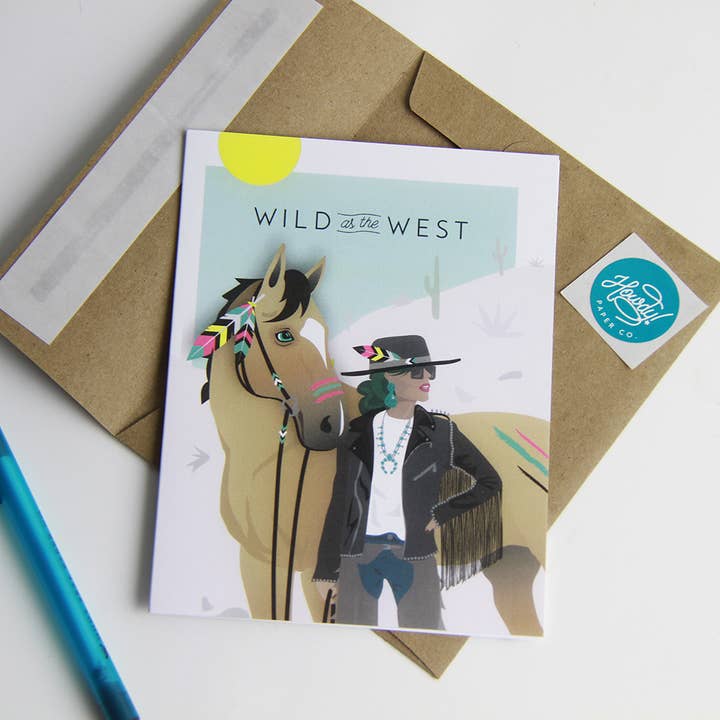 Hunt Seat Paper Co. – Cartão de saudação diária por atacado – Wild Como O Ocidente - Howdy! Cartão de Saudação Southwestern Cowgirl1
