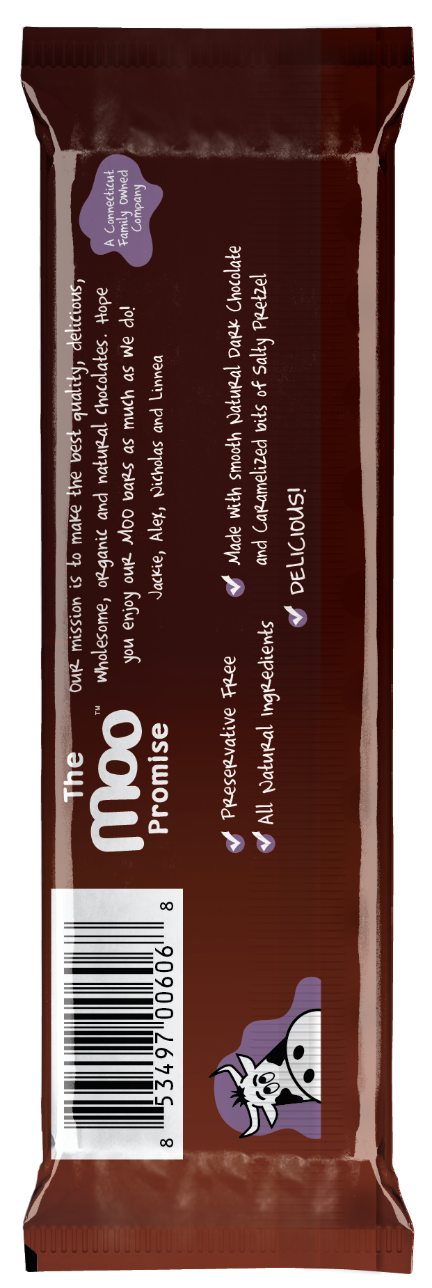 MOO Organic Chocolates - Wholesale Chocolate Bar - Natural Dark Chocolate Caramelized Salty Pretzel Large Bar,2