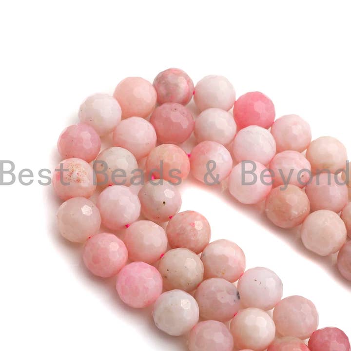 BestBeads&Beyond - Wholesale Beads - High Quality Natural Pink Opal Faceted Beads, 6mm/8mm/10mm/12mm Round Faceted Opal Beads, 15.5" Full Strand, sku#U8194