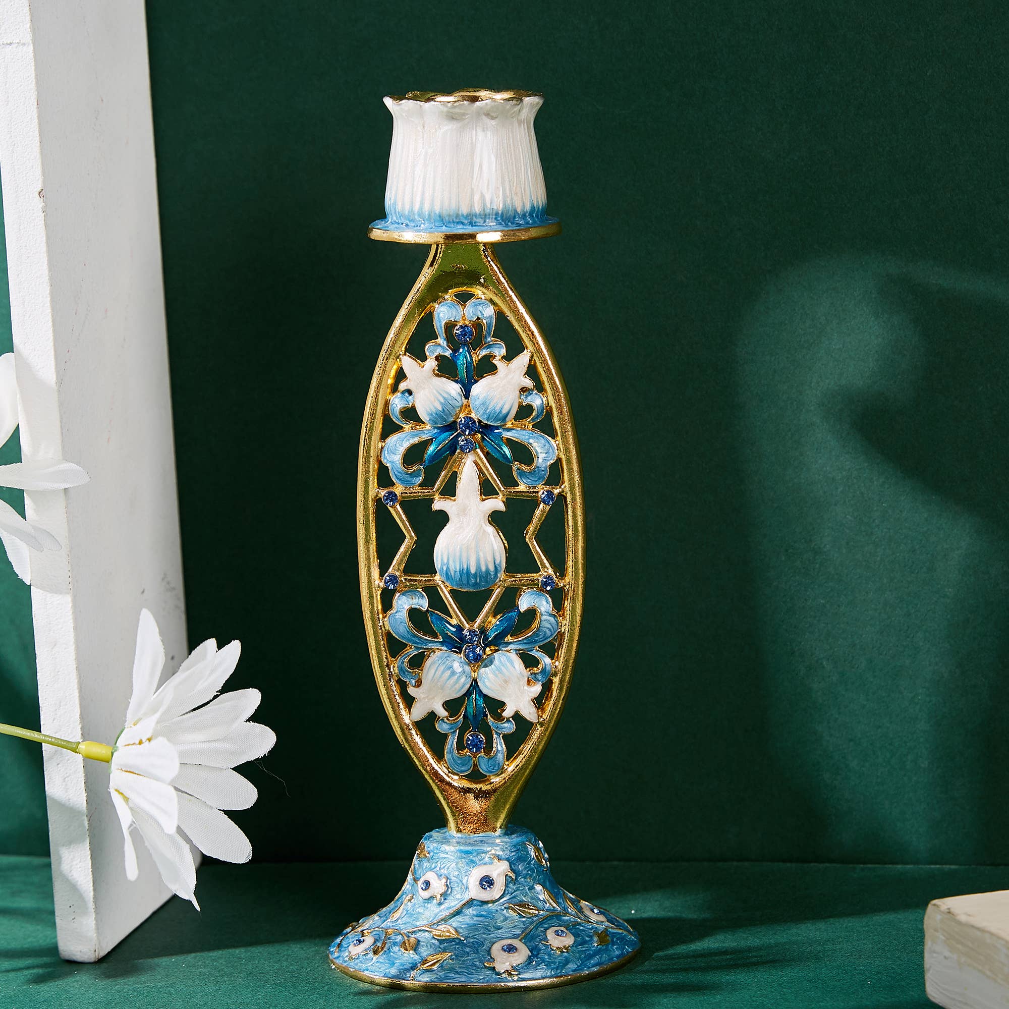 Matashi - Wholesale Candle Holder - Matashi Shabbat Candlestick (2-Piece Set) Adorned w Flowers3