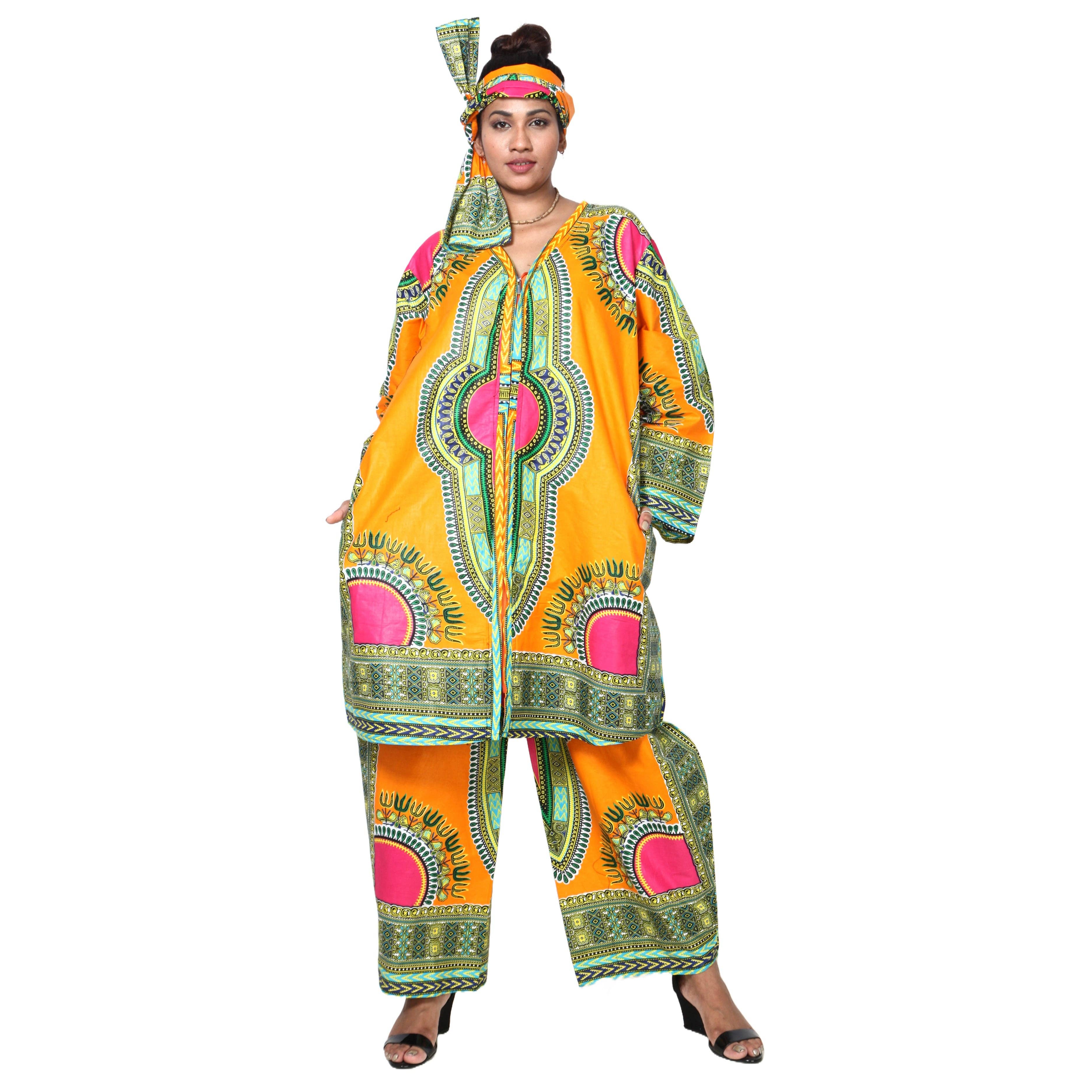 African Stars - Wholesale Top & Pant Set (NOT Loungewear) - Women's - Women's Dashiki Tunic Top and Matching Pants Set -- FI-40499