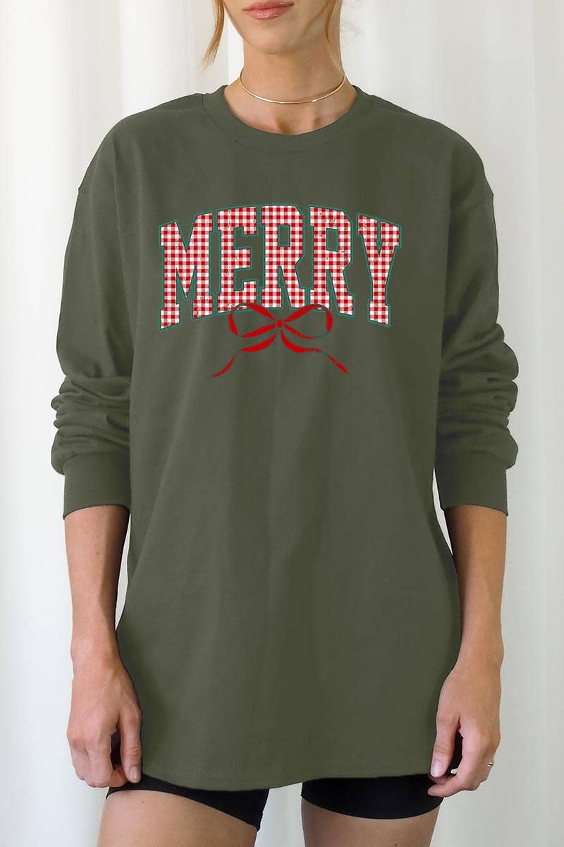 COLORBEAR - Wholesale T-Shirt (Graphic) - Women's - Plaid Merry Christmas Bow Plus Long Sleeve Tee8