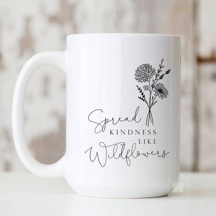 Tasse en céramique Kindness Wildflowers 15 oz pour la vente par PrairiePressed