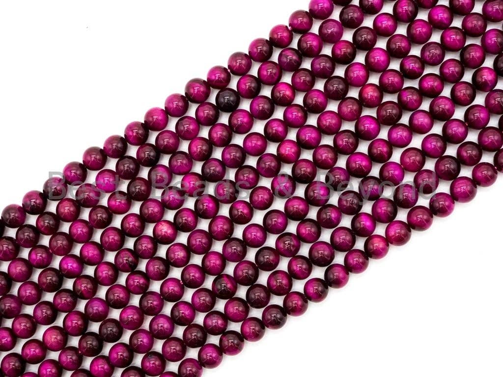 BestBeads&Beyond - Wholesale Beads - High Quality Natural Fuchsia Tiger Eye Round  Beads,4mm/6mm/8mm/10mm/12mm/14mm Round, Fuchsia Tiger Eye, 15.5'' Full strand, SKU#U654