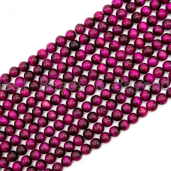 BestBeads&Beyond - Wholesale Beads - High Quality Natural Fuchsia Tiger Eye Round Beads,4mm/6mm/8mm/10mm/12mm/14mm Round, Fuchsia Tiger Eye, 15.5'' Full strand, SKU#U654