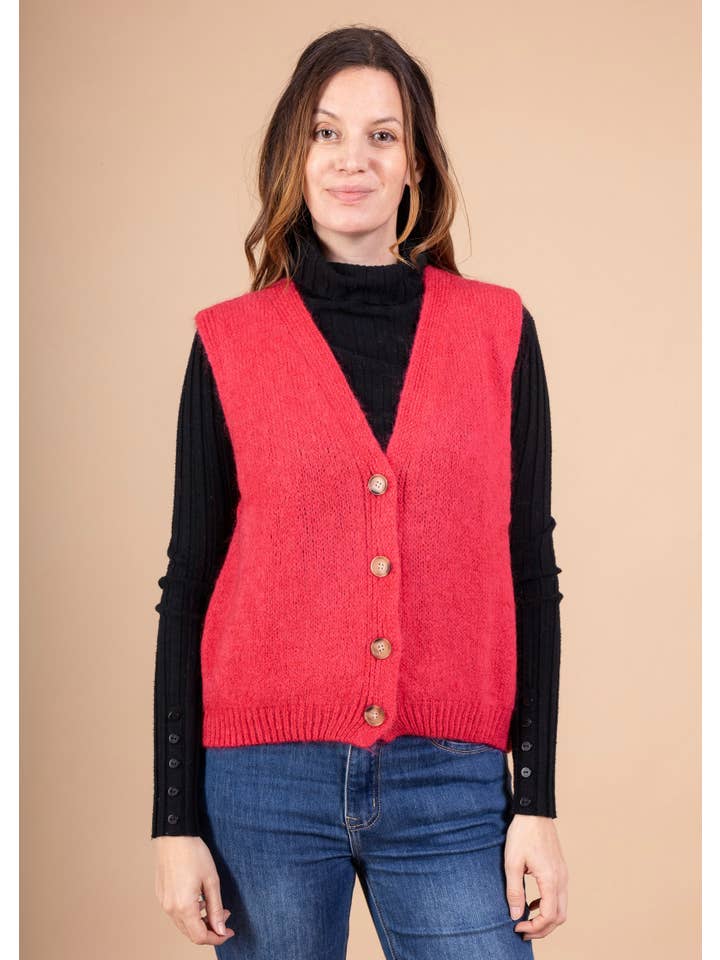LINEN & COTTON HOUSE - Wholesale Sweater Vest - Women's - Sleeveless sweater with buttons 507142