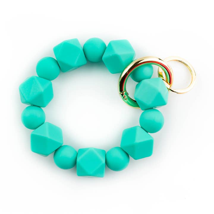 Beaded Wristlet Keychain Hexagon Silicone | Aqua for wholesale by Cleary Lane