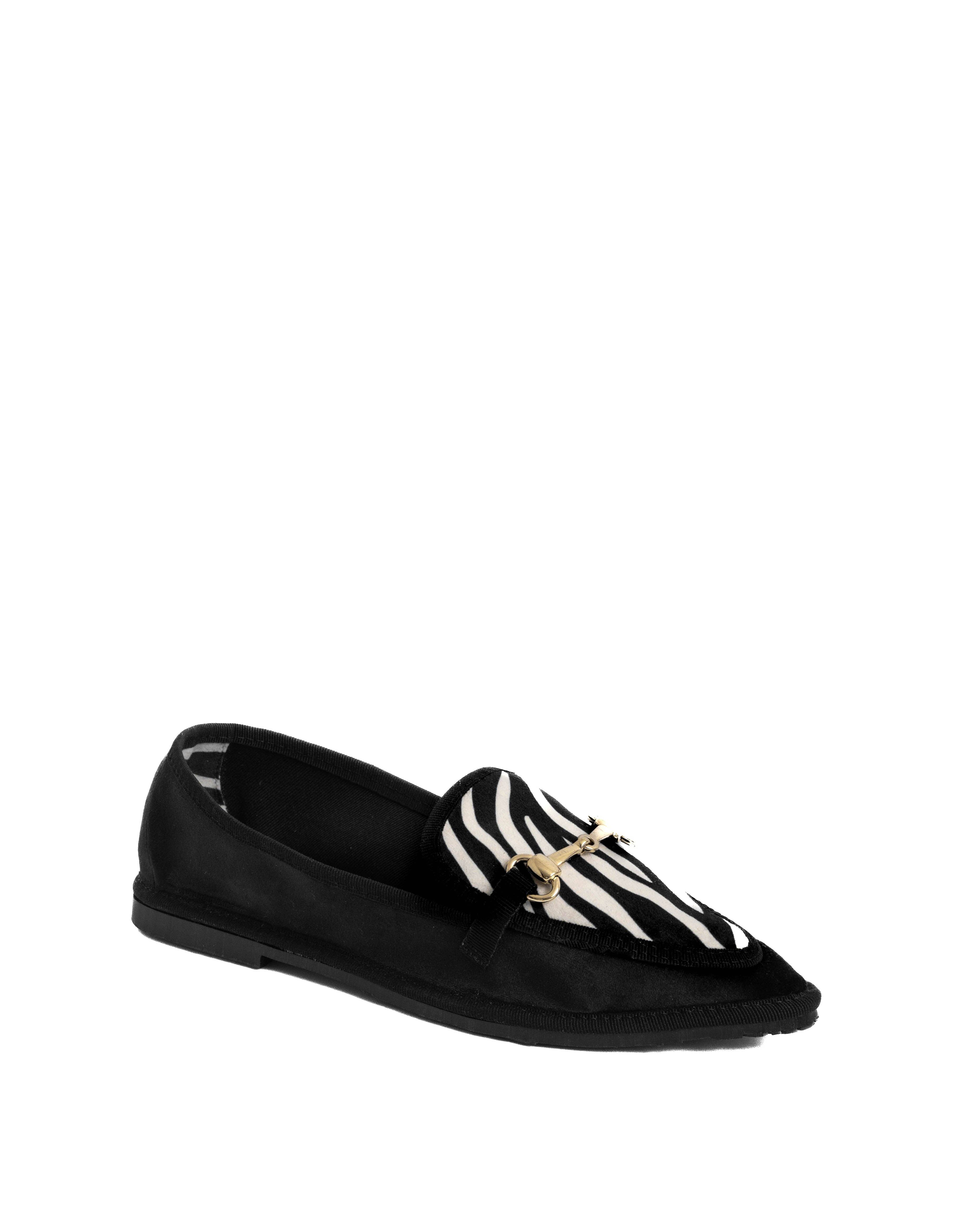 Colver – Engroshandel Flade sko - Dame – Rosy - italienske kvindesko i sort fløjl med zebra-print6