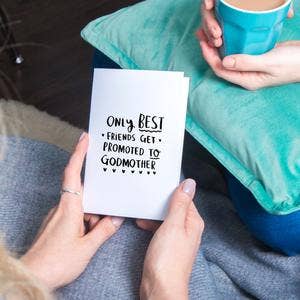 'Only Best Friends Get Promoted To Godmother' Card for wholesale by Ellie Ellie LTD