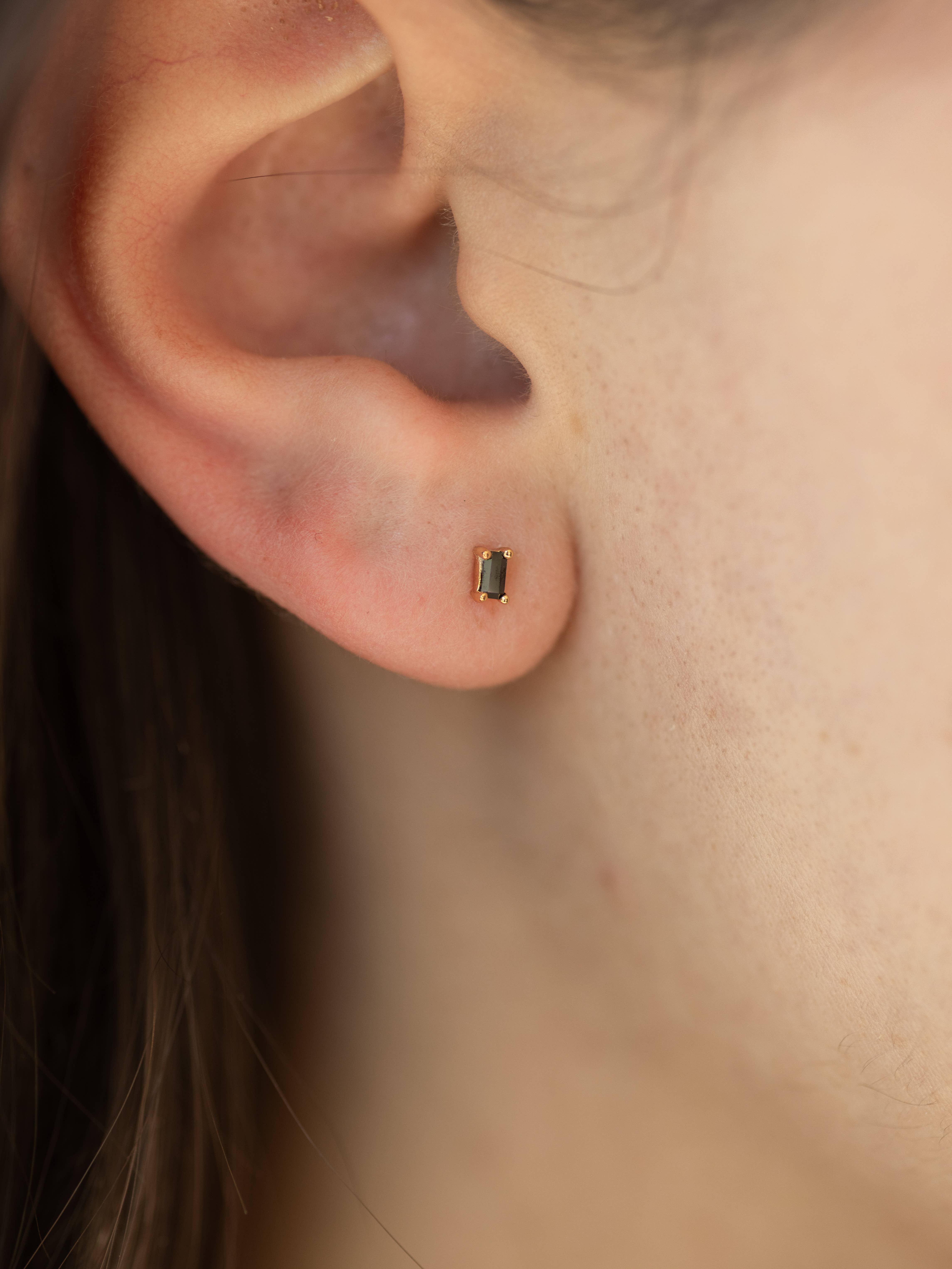 The Land of Salt - Wholesale Stud/Post Earrings - Dara Black CZ Baguette Stud Earrings in Gold2