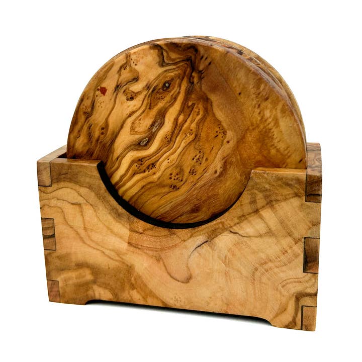 Olive Wood Round Coaster Set for wholesale by Natural OliveWood