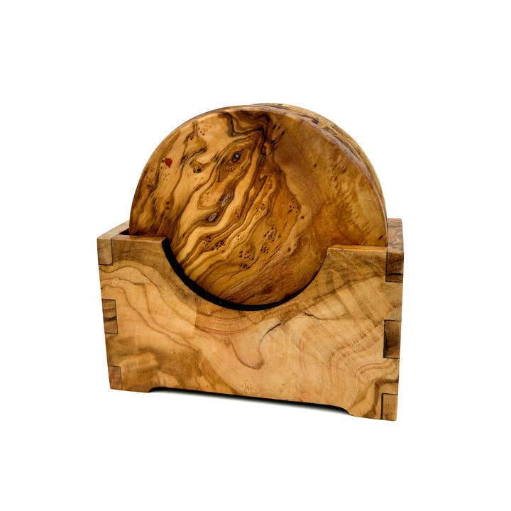 Natural OliveWood - Vente Sous-verre - Ensemble de sous-verres ronds en bois d'olivier