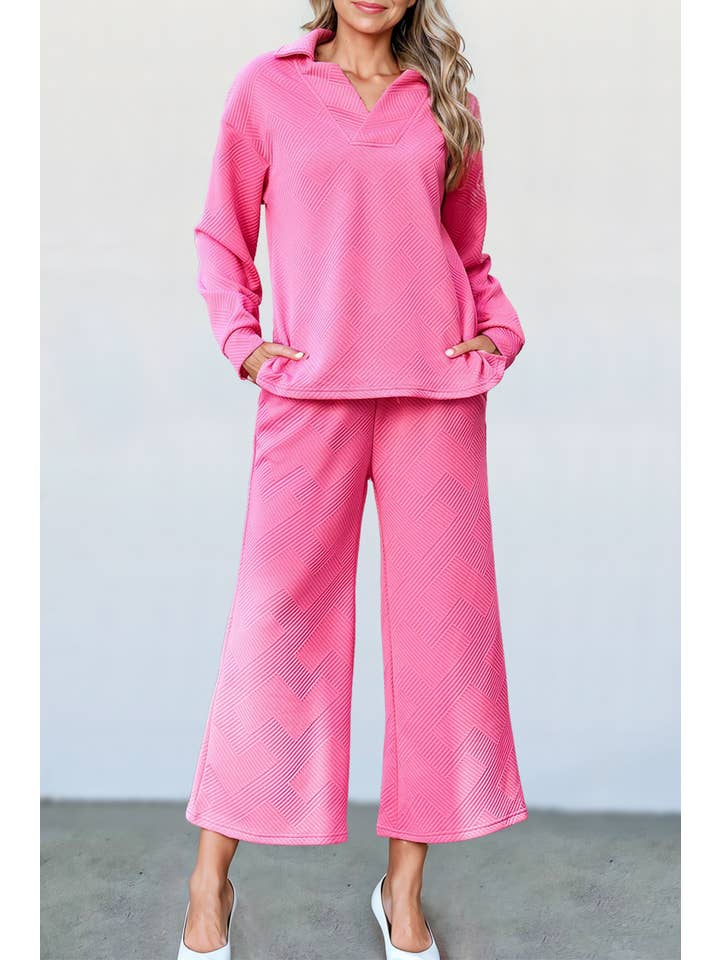 Aapparella - Wholesale Top & Pant Set (NOT Loungewear) - Women's - Textured Collared V Neck Top & Pants Set | S-XL1