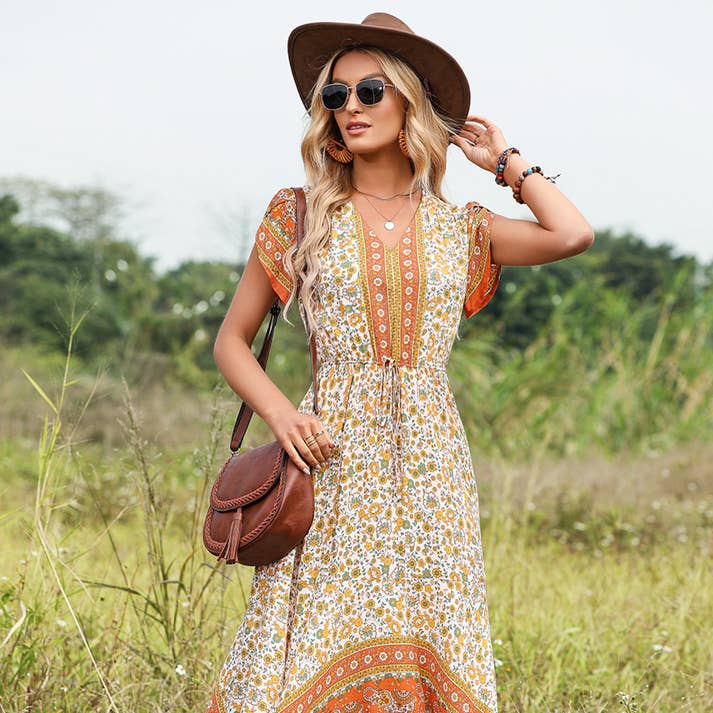 Capella Sweet Hippie Gypsy Floral Maxi Dress For Sale Online